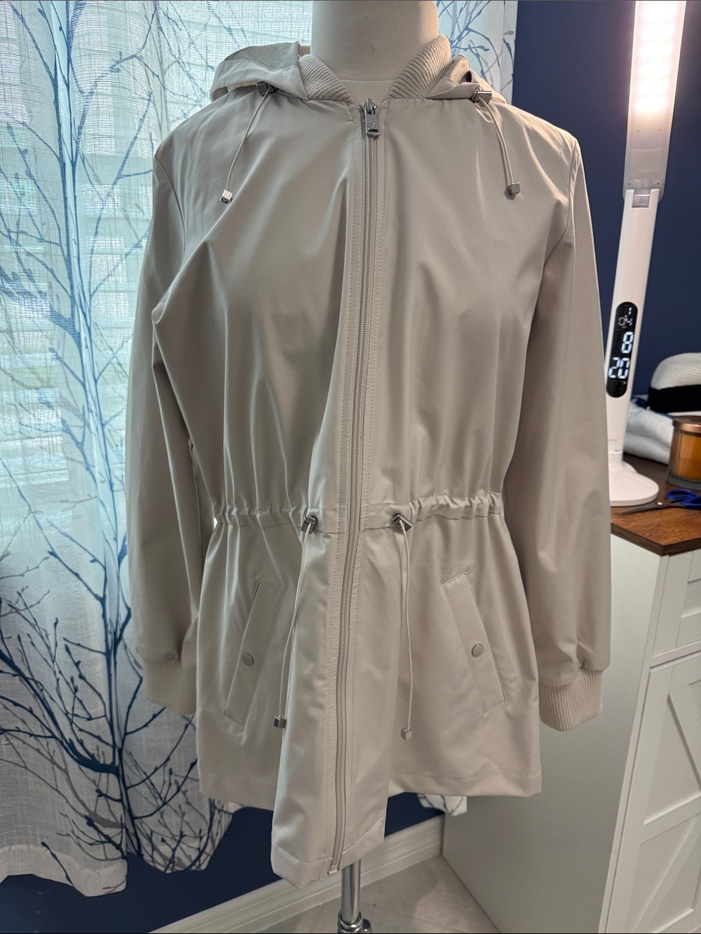 Bernardo- Light Taupe Hooded Drawstring Jacket for Women